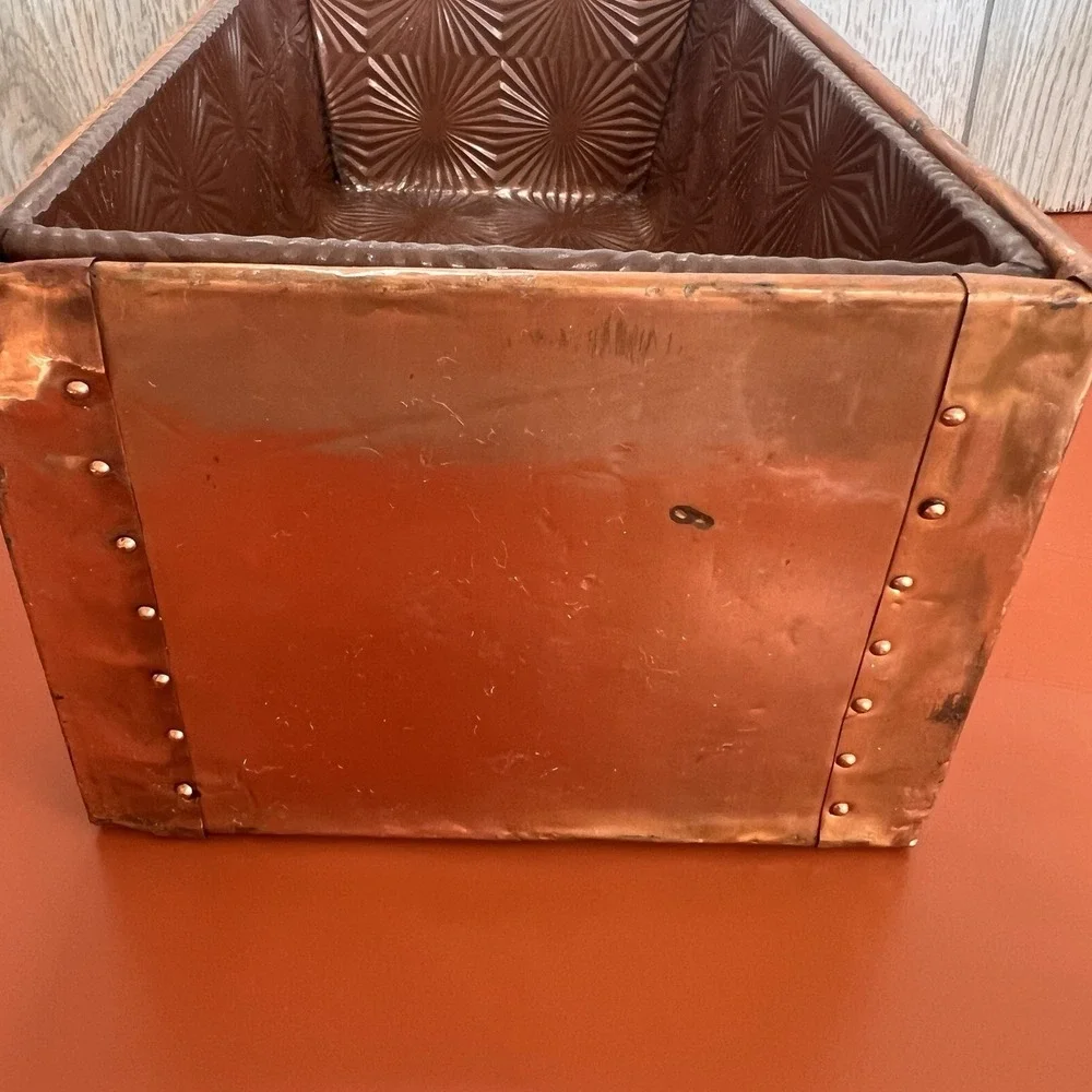 Vintage Embossed Copper Covered Wood Box Ovenex N7 pan‎ insert starburst MCM